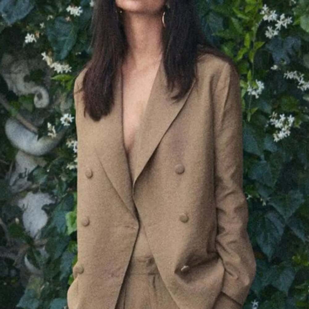 Nasty Gal Business As Usual Oversized Double Breasted Blazer in Tan
